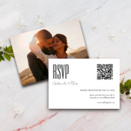 Moderne QR Code Foto Minimalist Zwart-wit RSVP Kaartje