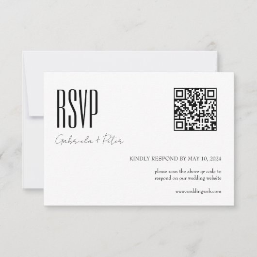 Moderne QR Code Foto Minimalist Zwart-wit RSVP Kaartje (Voorkant)