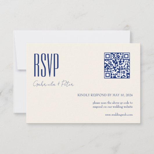 Moderne QR Code foto minimalistisch marineblauw RSVP Kaartje (Voorkant)
