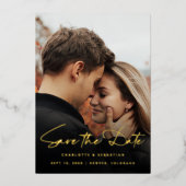 Moderne QR Code Foto Opslaan van de Datum Goud Folie Uitnodiging (Voorkant)