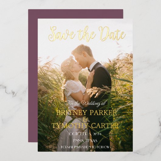 Moderne QR Code Foto Paars lavender Weddenschap Folie Uitnodiging (Voorkant / Achterkant)