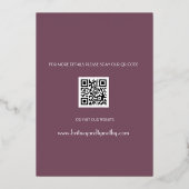 Moderne QR Code Foto Paars lavender Weddenschap Folie Uitnodiging (Achterkant)