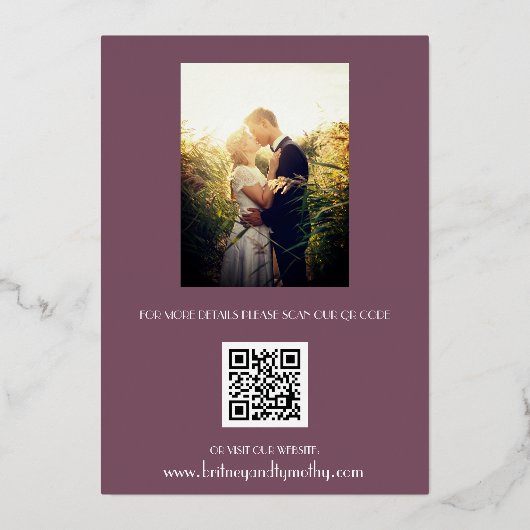 Moderne QR Code Foto Paars lavender Weddenschap Folie Uitnodiging (Achterkant)