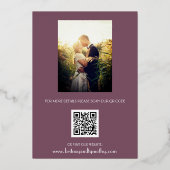 Moderne QR Code Foto Paarse Lavendel Bruiloft Folie Uitnodiging (Achterkant)