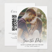 Moderne QR-code Foto RSVP bruiloft Save The Date (Voorkant / Achterkant)