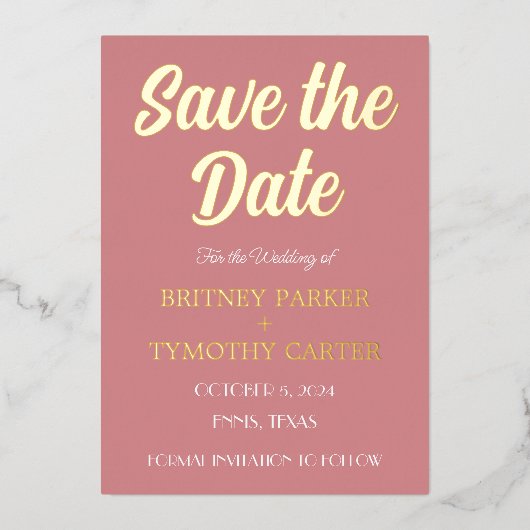 Moderne QR Code Foto van Roos Dusty Weddenschap Fo Folie Uitnodiging (Voorkant)