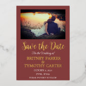 Moderne QR Code Foto van Wijn Burgundy Wedding Folie Uitnodiging (Voorkant)