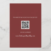 Moderne QR Code Foto van Wijn Burgundy Wedding Folie Uitnodiging (Achterkant)