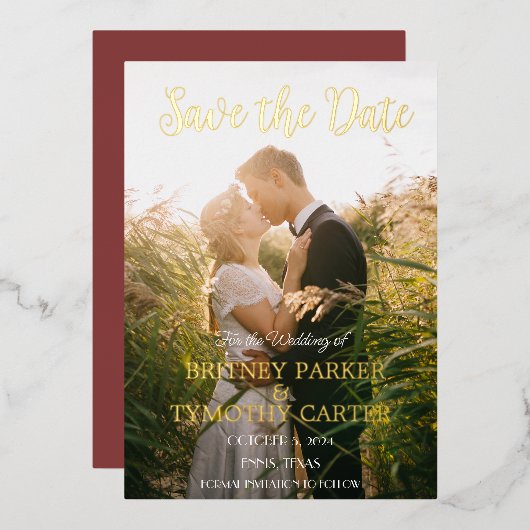 Moderne QR-code Foto Wine Bourgogne Weduwschap Folie Uitnodiging (Voorkant / Achterkant)