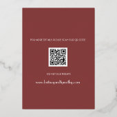 Moderne QR-code Foto Wine Bourgogne Weduwschap Folie Uitnodiging (Achterkant)