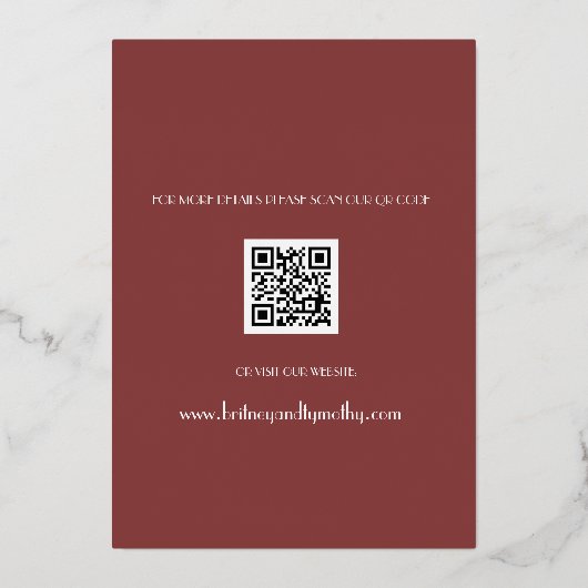 Moderne QR-code Foto Wine Bourgogne Weduwschap Folie Uitnodiging (Achterkant)