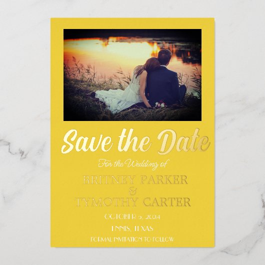 Moderne QR-code Fotogeel bruiloft Gold Foil Folie Uitnodiging (Voorkant)