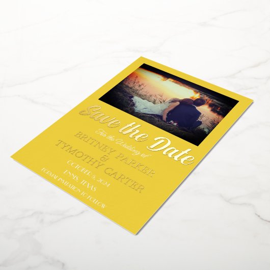 Moderne QR-code Fotogeel bruiloft Gold Foil Folie Uitnodiging (Gedraaid)