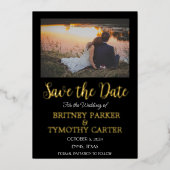 Moderne QR Code Fotokalligrafie Black Weddenschap Folie Uitnodiging (Voorkant)