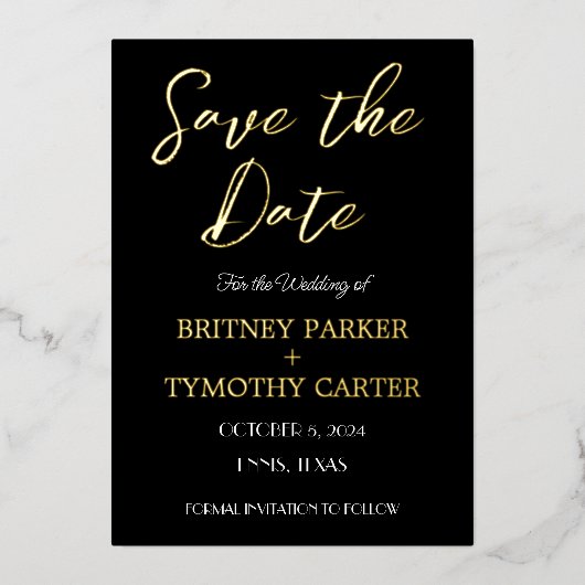 Moderne QR Code Fotokalligrafie Black Weddenschap Folie Uitnodiging (Voorkant)