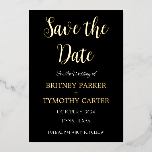 Moderne QR-code Fotokalligrafie Black Weddenschap  Folie Uitnodiging (Voorkant)