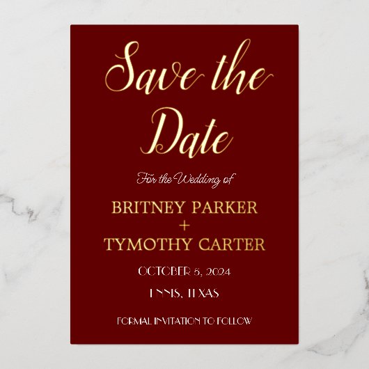 Moderne QR Code Fotokalligrafie Bourgogne Weddensc Folie Uitnodiging (Voorkant)