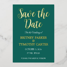 Moderne QR-code Fotoscript Emerald Green Wedding Folie Uitnodiging