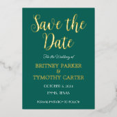 Moderne QR-code Fotoscript Emerald Green Wedding Folie Uitnodiging (Voorkant)