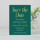 Moderne QR-code Fotoscript Emerald Green Wedding Folie Uitnodiging (Staand Voorkant)