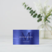 Moderne QR-code geborsteld metallisch blauw monogr Visitekaartje (Staand voorkant)