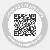 Moderne QR-code gepersonaliseerd Tekst zwart grijs Ronde Sticker (Voorkant)