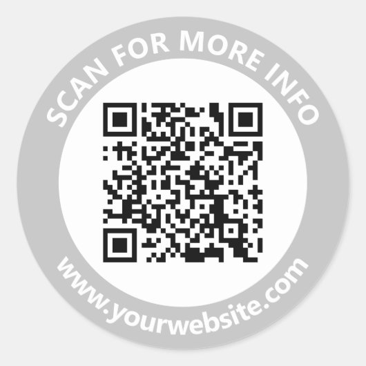 Moderne QR-code gepersonaliseerd Tekst zwart grijs Ronde Sticker (Voorkant)