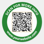 Moderne QR-code gepersonaliseerde tekst bosgroen Ronde Sticker (Voorkant)