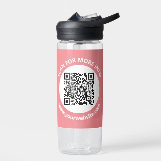 Moderne QR-code, gepersonaliseerde tekst, roze en  Waterfles (Links)