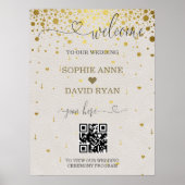 Moderne QR Code Goud Confetti Bruiloft Welkomstbor Poster (Voorkant)