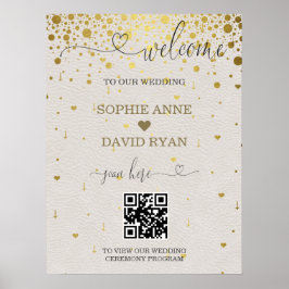 Moderne QR Code Goud Confetti Bruiloft Welkomstbor Poster