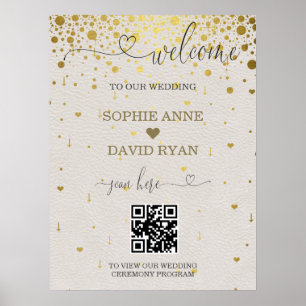 Moderne QR Code Goud Confetti Bruiloft Welkomstbor Poster