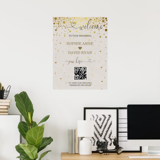 Moderne QR Code Goud Confetti Bruiloft Welkomstbor Poster (Thuiskantoor)
