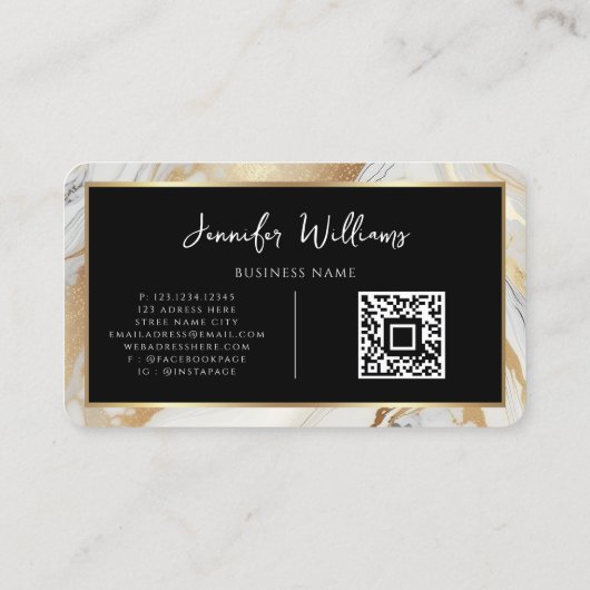 Moderne QR Code Goud Wit Marmeren Fotograaf Visitekaartje (Achterkant)