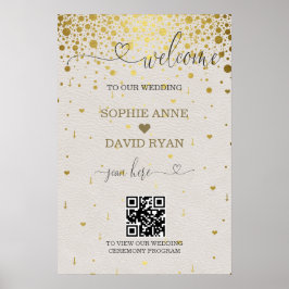 Moderne QR-code gouden confetti bruiloft welkom bo Poster