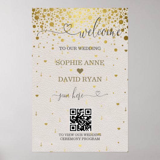 Moderne QR-code gouden confetti bruiloft welkom bo Poster (Voorkant)
