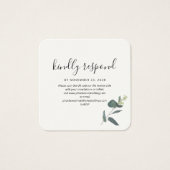 Moderne QR Code Greenery RSVP Weddenschap Enclosur Vierkante Visitekaartjes (Voorkant)