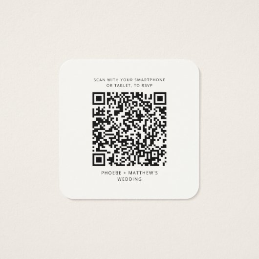 Moderne QR Code Greenery RSVP Weddenschap Enclosur Vierkante Visitekaartjes (Achterkant)