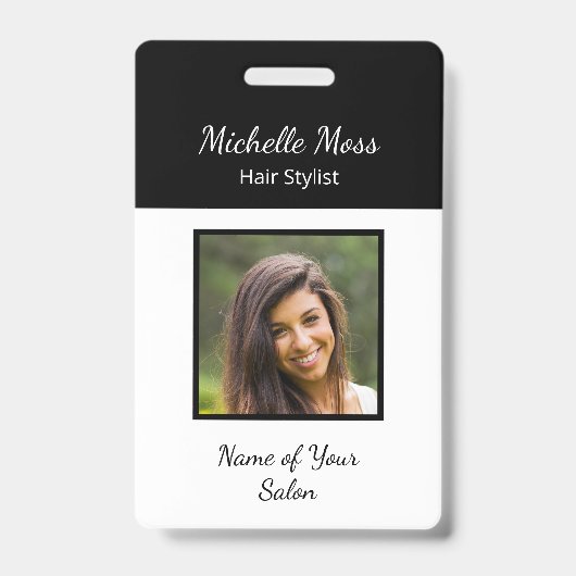 Moderne QR-code Haarstylist Zwart Wit Badge (Voorzijde)