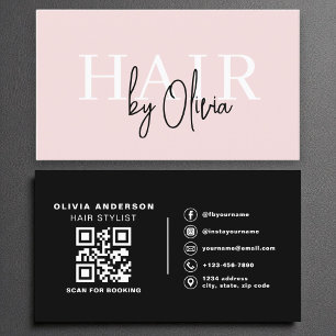 Moderne QR Code Hair Stylist Blush Pink Typografie Visitekaartje