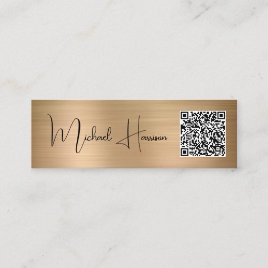 Moderne QR Code Handtekening Manuscript Gold Mini Visitekaartje (Voorkant)