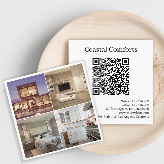 Moderne QR Code Host Kaart voor vakantiewoningen Vierkante Visitekaartje