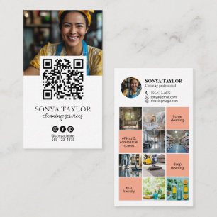 Moderne QR Code Insta Foto Collage Reiniging Visitekaartje