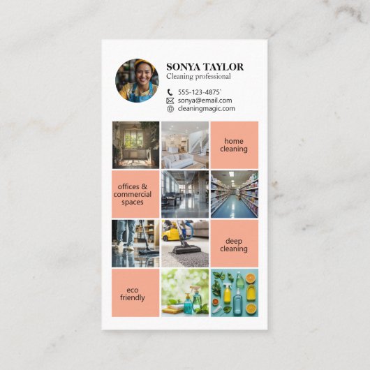 Moderne QR-code Insta fotocollage reiniging Visitekaartje (Achterkant)