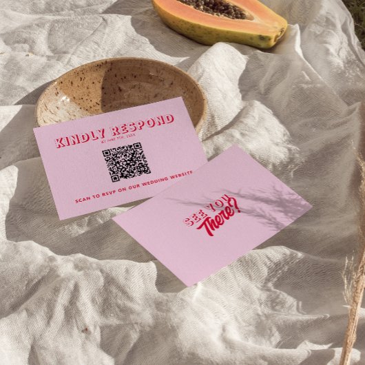Moderne QR Code Kleurrijke Retro Vette Unieke Brui RSVP Kaartje