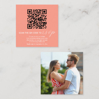 Moderne QR-code koraal rood huwelijksuitnodiging  Informatiekaartje