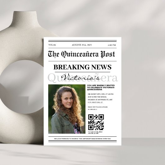 moderne qr code krant Quinceañera Kaart