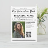 moderne qr code krant Quinceañera Kaart (Staand voorkant)