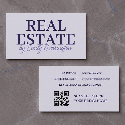 Moderne QR Code Lavendel Makelaar Onroerend Goed Visitekaartje
