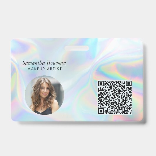Moderne QR Code Makeup Artist Employee Holographic Badge (Voorzijde)